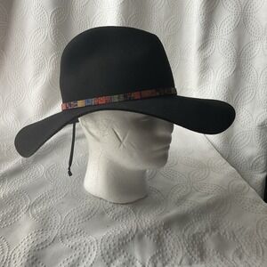 ADORA Women's 100% Wool Felt Black Wide Brim Hat band One Size Adjustable